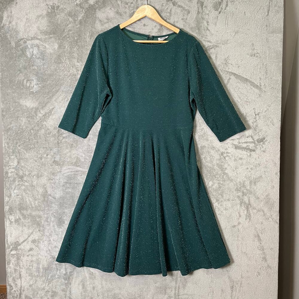 Unique Vintage XL Emerald Glitter Dress Vintage Inspiredโ Fit Flare Pin Up New
